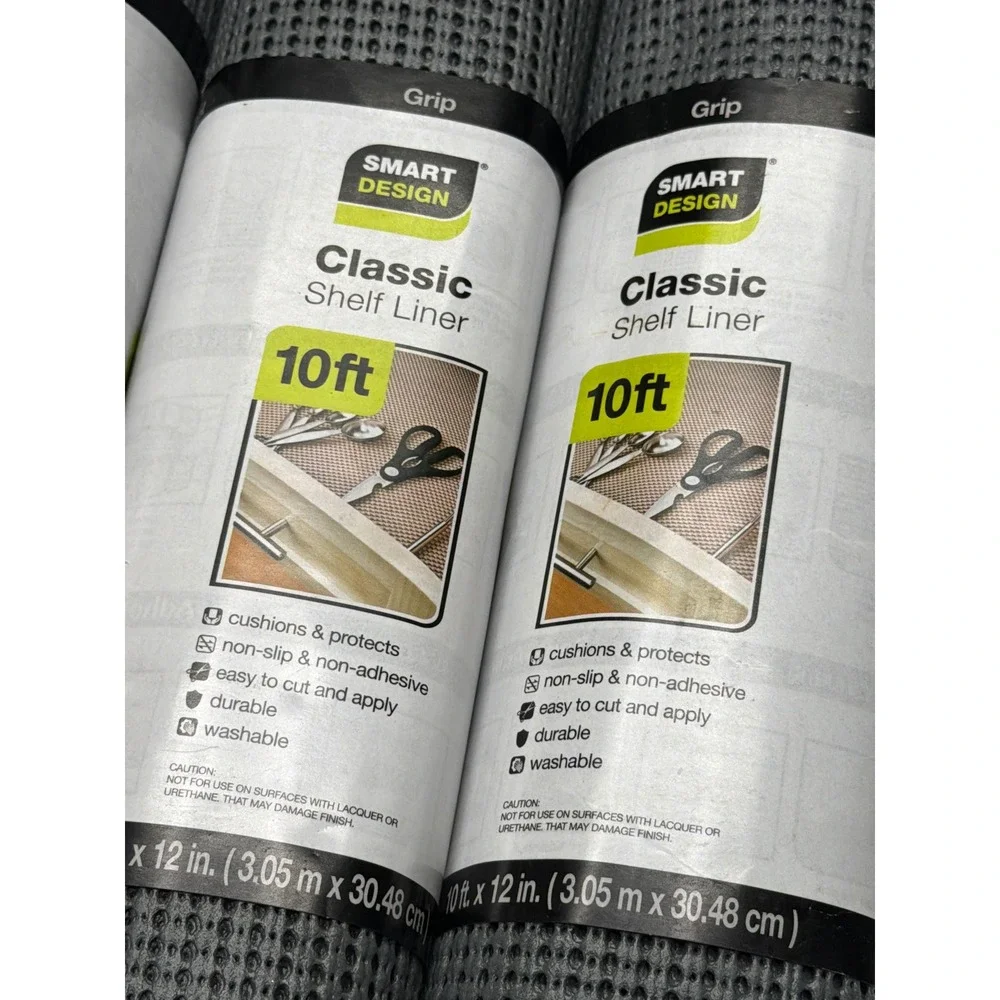 Smart Design Classic Shelf Liner 10ft x 12in Gray Grip Non-Adhesive 3 Rolls